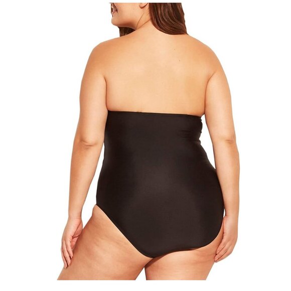 Kona Sol Plus Size Black Twist Bandeau One Piece Swimsuit NWT - Picture 2 of 3